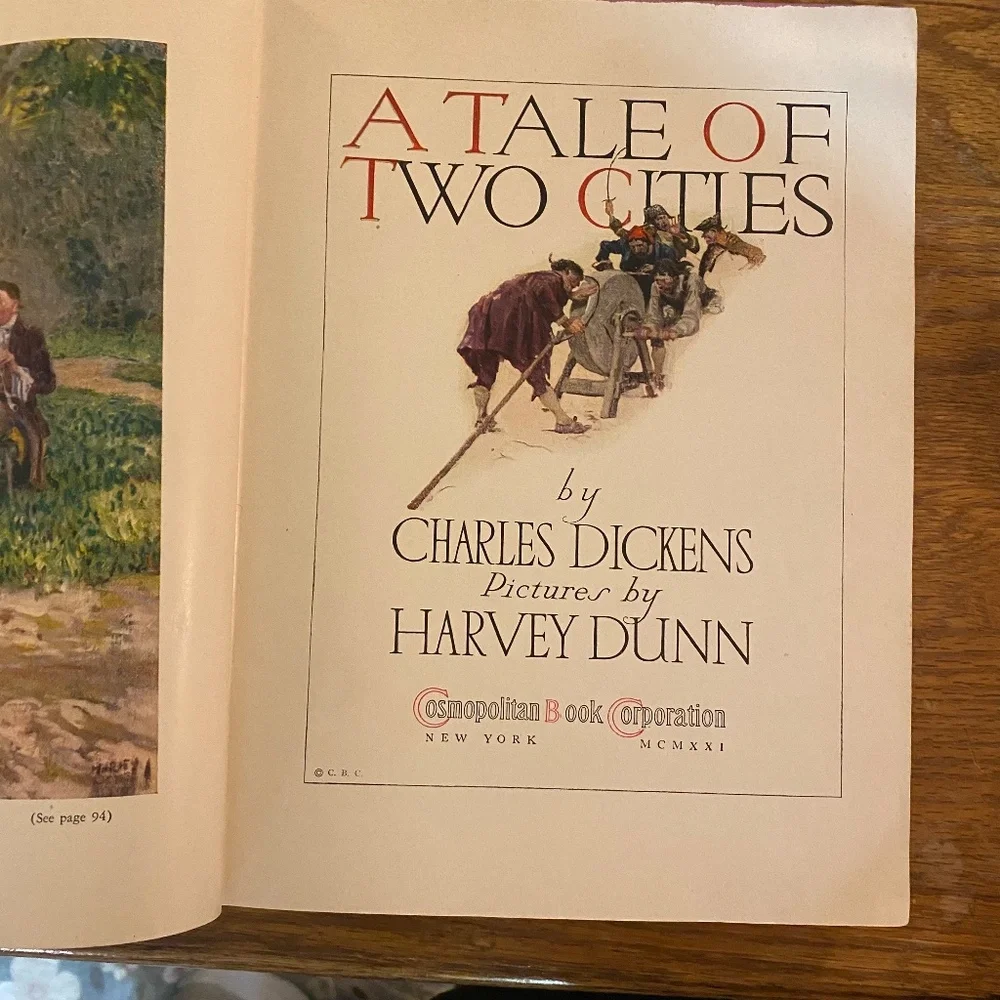 Charles Dickens Maroon Cloth Harvey Dunn Tale‎ of Two Cities Hardcover 1921